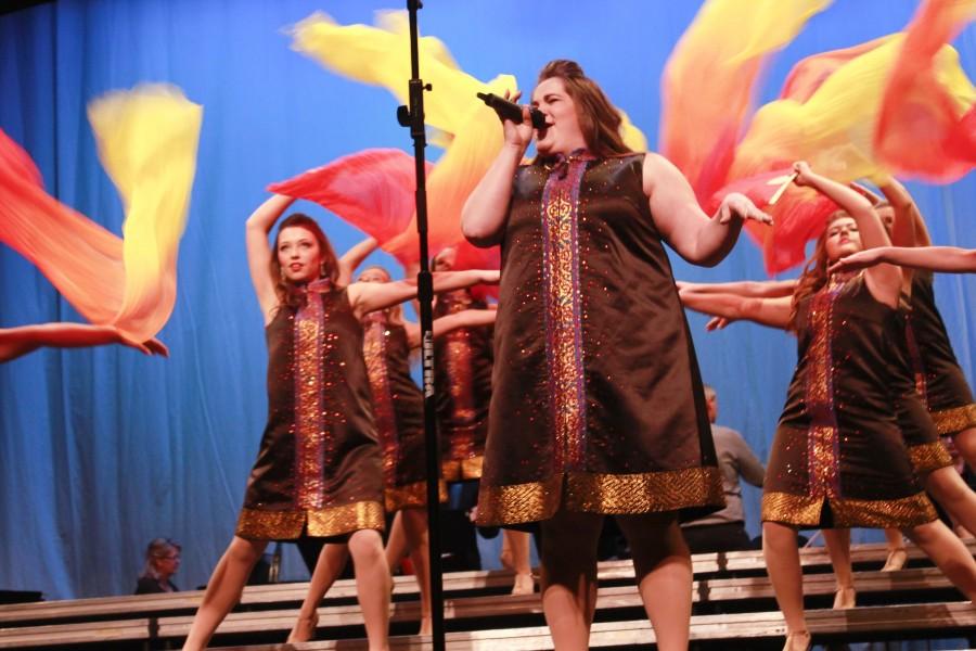 Senior Rebecca Erdman sings a solo for one of the five songs performed from ATSC. ATSC performed its whole show on Tuesday, Jan. 6th asa  preview before its season began.  