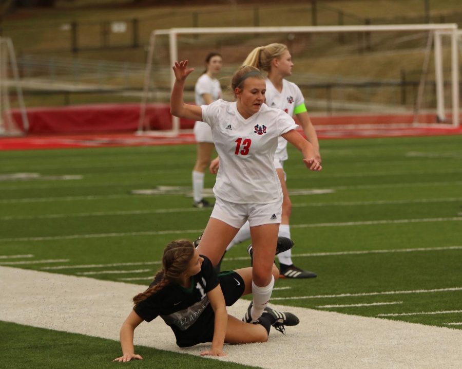 Senior Kaley Heinz scored a hat trick in the first half of Mondays match with Omaha Bryan.