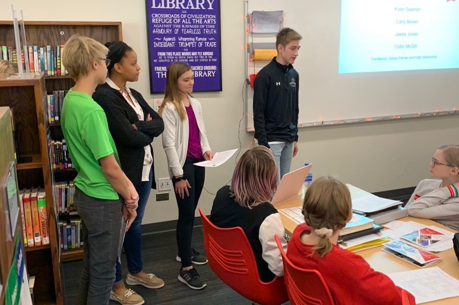 Westside Middle School students present ideas at Community Coffees.