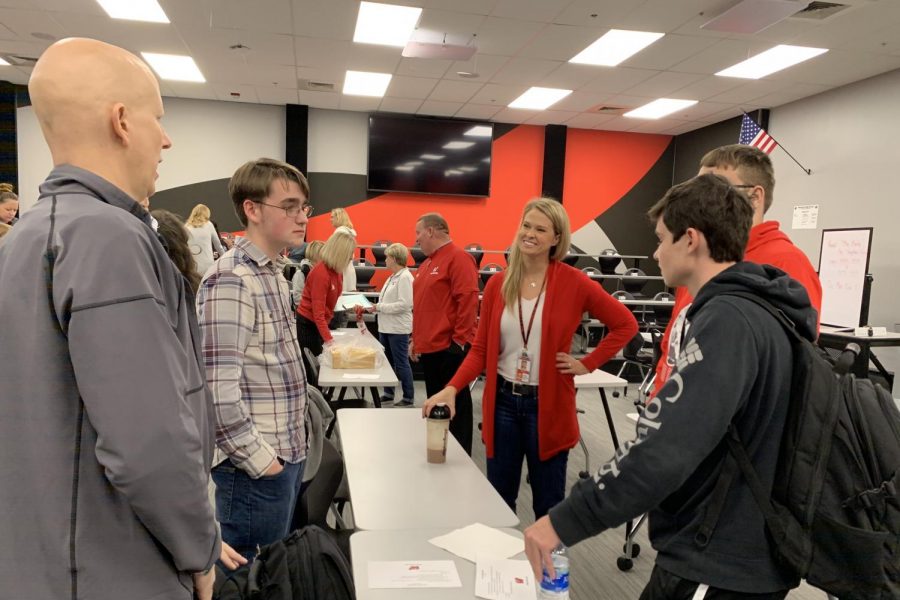 Westside students meet and discuss with Westside School Board member Doug Krenzer and Westside Director of Communications and Engagement Brandi Paul during the recent First Fridays Feedback meeting.