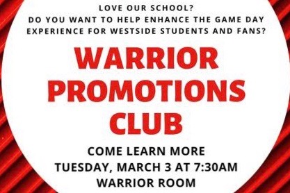 Westside High School has introduced a new sports marketing club that will meet for the first time on Tuesday, March 3.