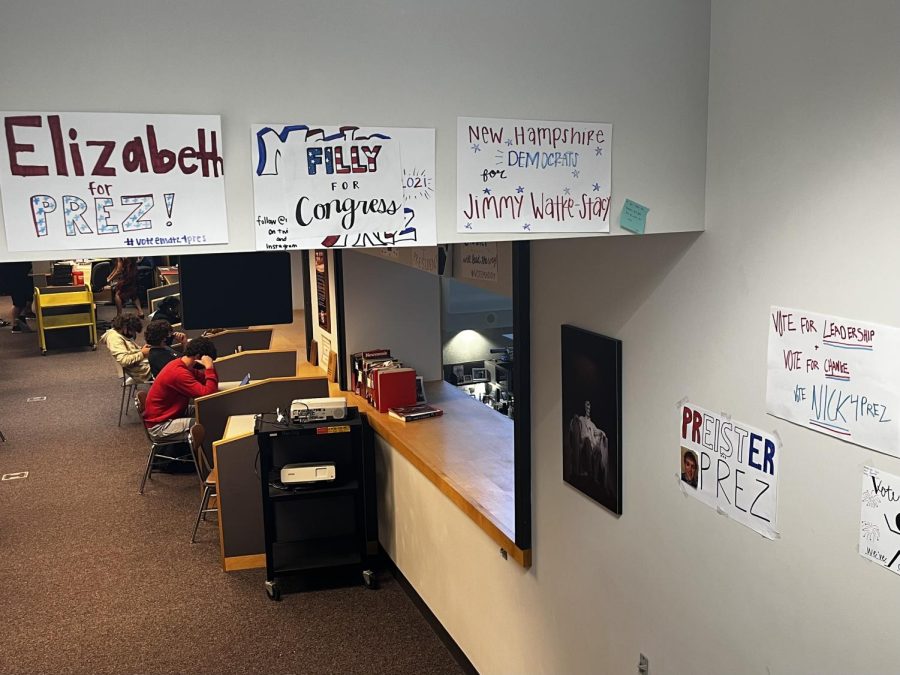 Political candidates display their campaign posters in the Social Studies IMC.