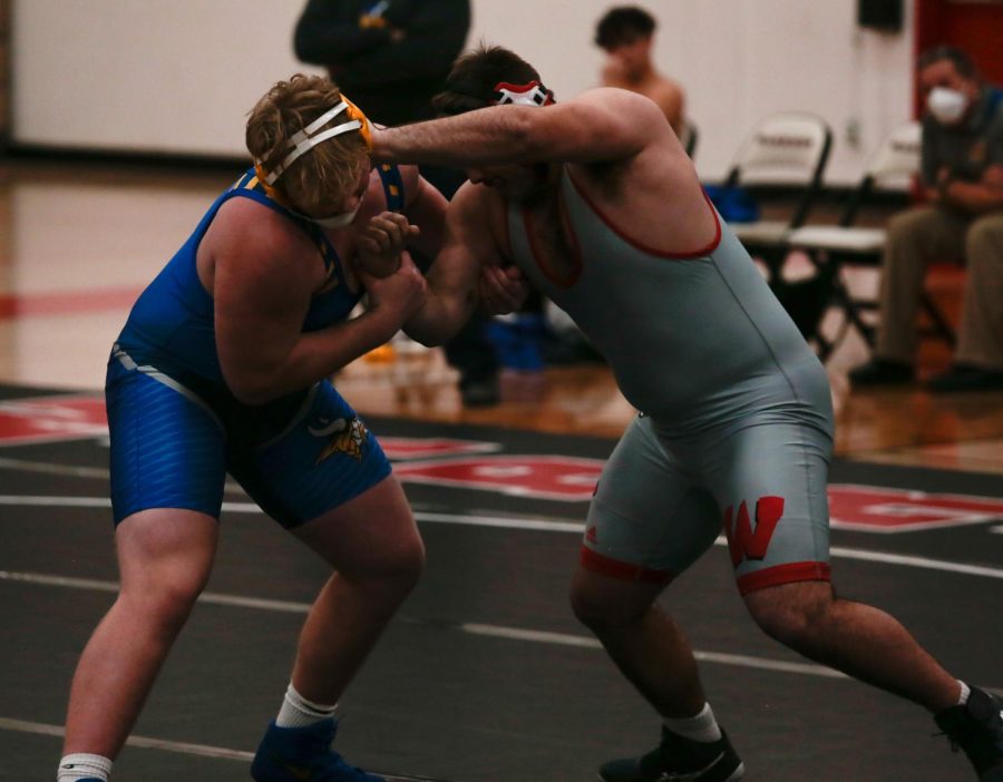 Ryan Zatechka and Tyson Terry meet for the second time of the season at Westside’s first home dual. Both of these wrestlers could meet this weekend. - Photo by Zoe Gillespie