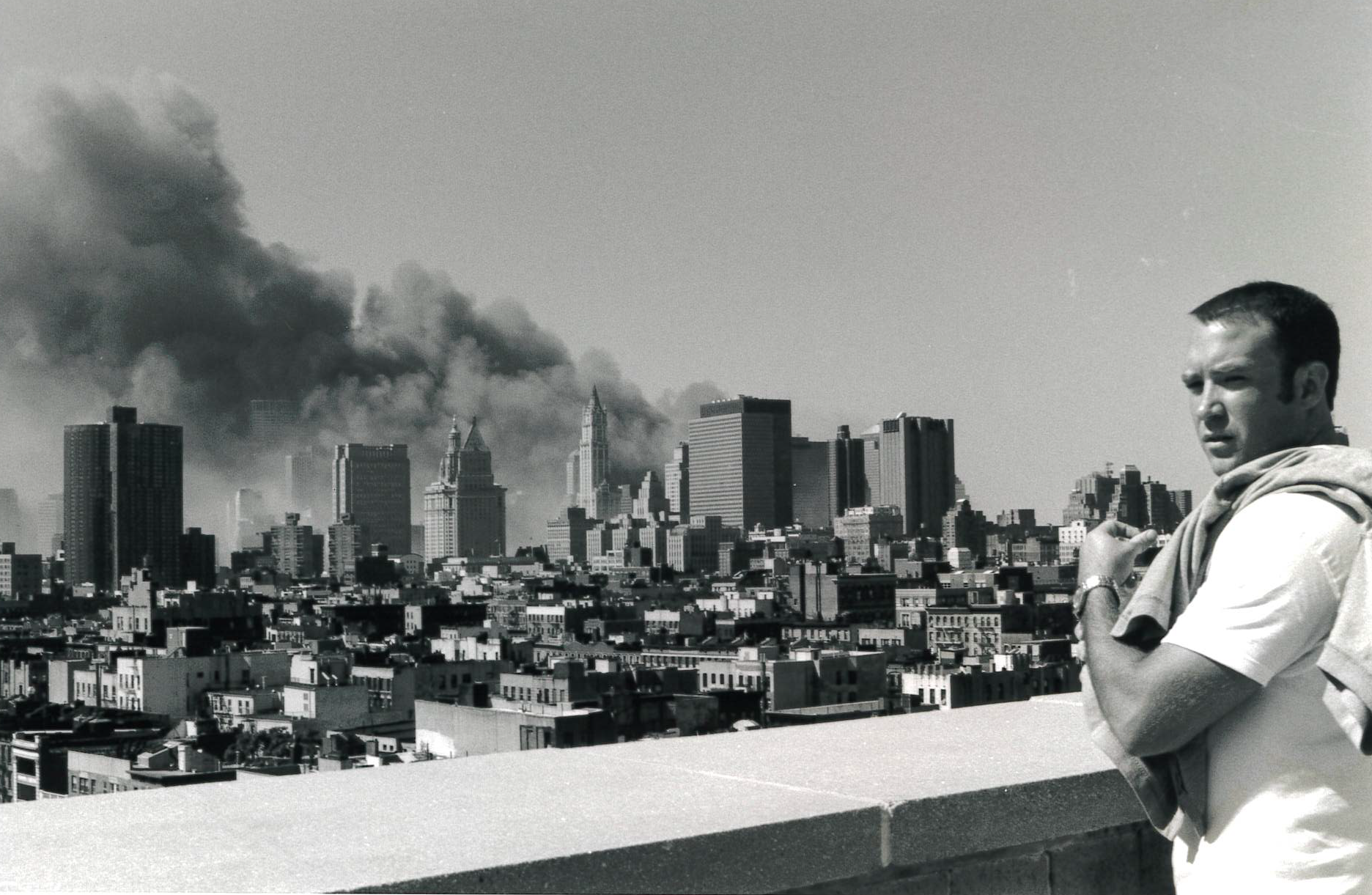 Jason Quinn overlooks the World Trade Center site after an hours walk from ground zero.