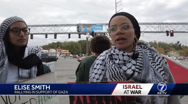In support of Palestine, alumna Elise Smith (right) regularly rallies with her peers and other community members at 72nd and Dodge. 